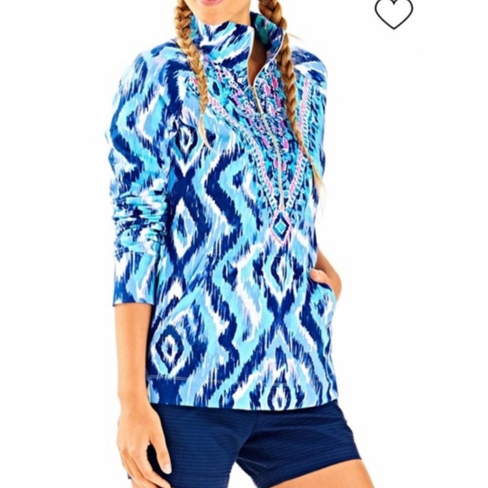 Lilly Pulitzer Skipper Popover in Blue Swish Skipped a Beach Print Size M